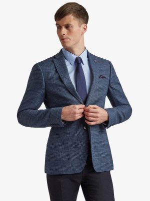 Блейзер в клетку из смесового льна Kilda Slim Fit, темно-синий Ted Baker