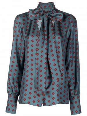 Шелковая блузка с бантом и геометричным узором Alberto Biani. Цвет: синий