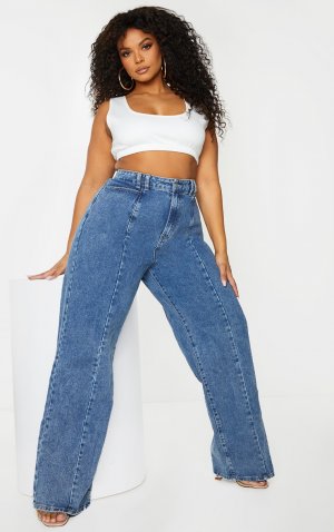 Широкие джинсы плюс винтажные с потертыми швами спереди PrettyLittleThing