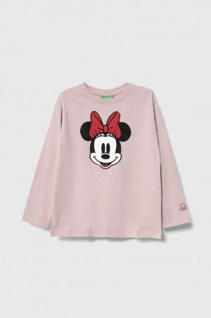 Хлопковая рубашка Disney с длинными рукавами для детей/топор United Colors of Benetton, розовый Benetton