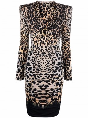 Платье мини с леопардовым принтом Roberto Cavalli. Цвет: бежевый