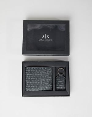 Подарочный набор: бумажник и брелок для ключей черного цвета Armani Exchange. Цвет: черный