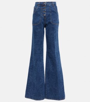 Расклешенные джинсы с высокой посадкой и принтом , синий Etro