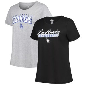 Женский комплект футболок большого размера Los Angeles Dodgers черного/серого цвета Хизер Unbranded