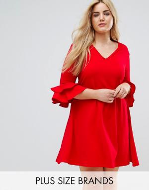 Платье с V-образным вырезом и рукавами клеш Praslin. Цвет: красный