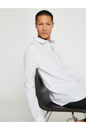 Базовая рубашка Классический воротник с длинным рукавом Приталенный крой Без железа , белый Koton