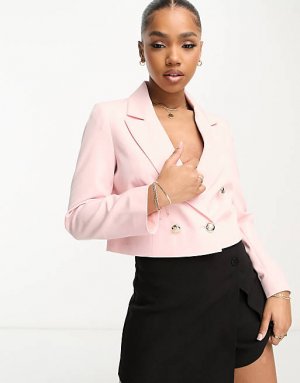 Бледно-розовый укороченный пиджак в стиле милитари Miss Selfridge