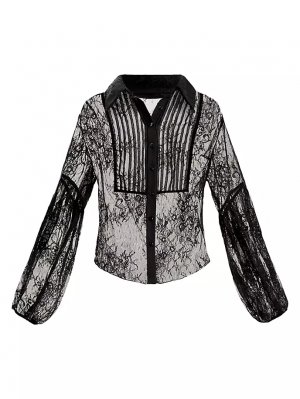 Прозрачная кружевная блузка с цветочным принтом , черный Zac Posen