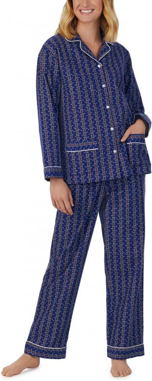 Классический фланелевой пижамный комплект с воротником-стойкой Lanz of Salzburg, цвет Blue Ground Heart Salzburg