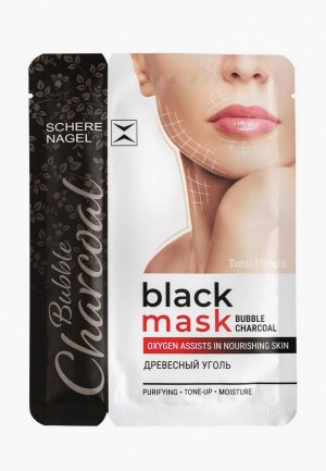 Маска для лица Schere Nagel Черная пузырьковая на основе древесного угля black mask, 15 г. Цвет: черный