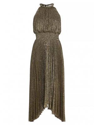 Плиссированное платье-миди Renzo II с эффектом металлик , золото A.L.C.