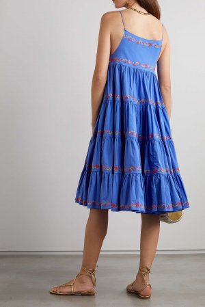 Ярусное платье миди из хлопкового поплина с вышивкой Katarina, синий CAROLINE CONSTAS