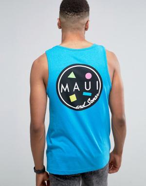 Майка с логотипом Maui Cookie & Sons. Цвет: синий