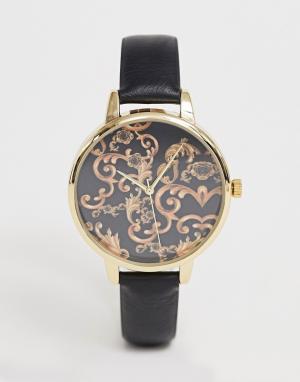 Часы с черным ремешком и принтом в стиле барокко -Мульти ASOS DESIGN