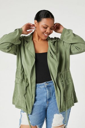 Саржевая куртка больших размеров с завязкой на талии , зеленый Forever 21