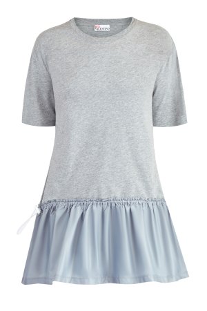 Удлиненная футболка-oversize с пышным подолом из нейлона и кулиской REDVALENTINO. Цвет: серый