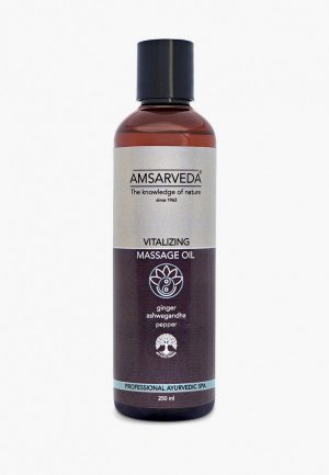 Масло массажное Amsarveda тонизирующее с ашвагандой, имбирем и перечной мятой Vitalizing Massage Oil, 250 мл. Цвет: коричневый