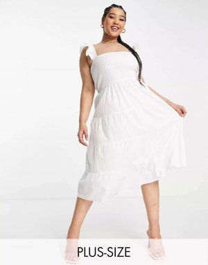 Белое ярусное платье миди с присборенной грудью и оборками рукавами x Jac Jossa In The Style