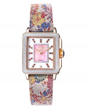 Женские кварцевые розовые кожаные часы Padova с цветочным принтом и драгоценными камнями, 30 мм , розовый GV2 by Gevril