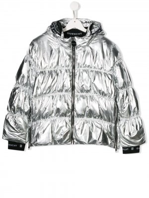 Пальто-пуховик с эффектом металлик Givenchy Kids