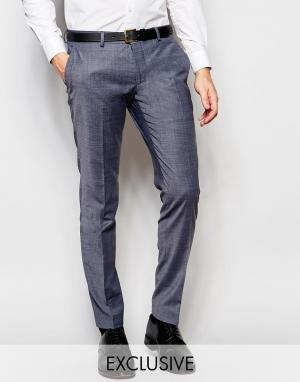 Стретчевые меланжевые брюки зауженного кроя на свадьбу Number Eight Sa Savile Row. Цвет: серый