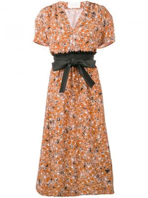 Платье миди с цветочным принтом Cédric Charlier. Цвет: оранжевый