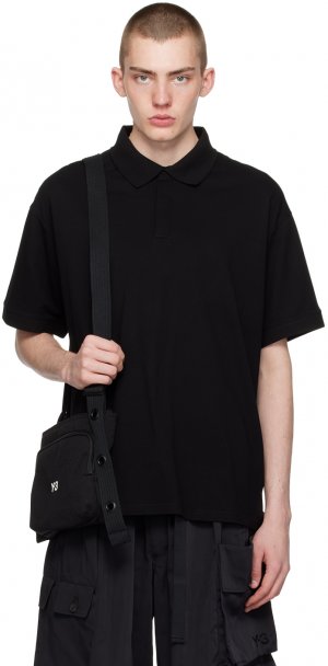 Черная рубашка-поло на трех пуговицах Y-3