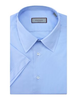 Рубашка из эластичного хлопкового поплина с короткими рукавами CANALI. Цвет: голубой