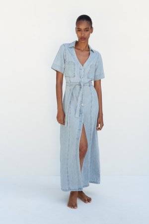 Платье из джинсовой рубашки z1975 Zara, голубой ZARA