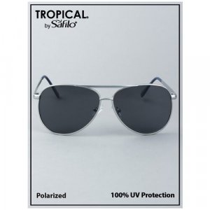 Солнцезащитные очки , авиаторы, оправа: пластик, с защитой от УФ, поляризационные, для мужчин, серебряный Tropical. Цвет: серебристый