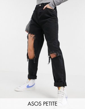 Чёрные джинсы с рваными краями ASOS DESIGN Petite 'original'