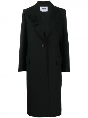 Однобортное пальто с оборками MSGM. Цвет: черный