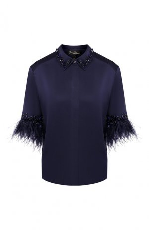 Блузка с отделкой перьями Jenny Packham. Цвет: синий
