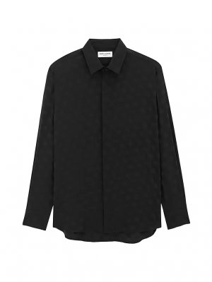 Рубашка из блестящего и матового шелка в горошек , черный Saint Laurent