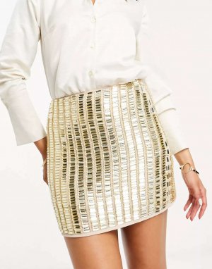 Золотая мини-юбка с драгоценными камнями Asos
