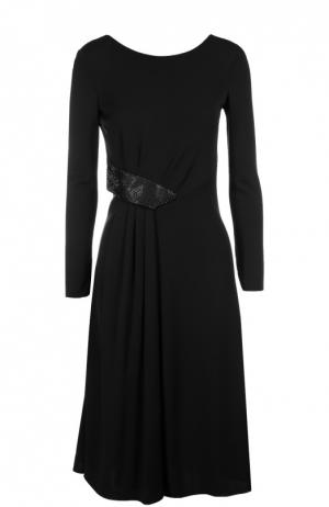 Приталенное платье с открытой спиной и длинным рукавом Armani Collezioni. Цвет: черный