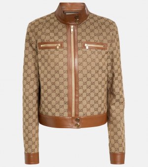 Холщовая куртка-бомбер с узором GG Supreme GUCCI, коричневый Gucci