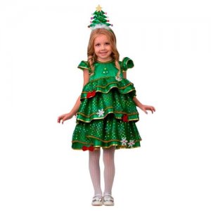 Карнавальный костюм «Ёлочка-малышка», сатин, платье, ободок, размер 30, рост 116 см Батик. Цвет: зеленый