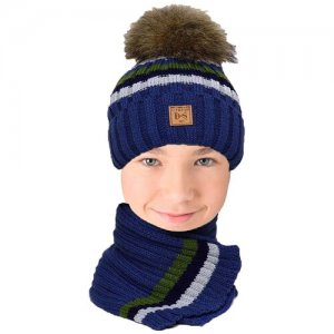 Комплект Детский шапка и шарф BARBARAS на флисе(размер 52-54 см)арт.AZ 5950Q джинсовый. Цвет: синий