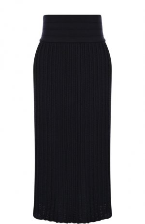 Шерстяная юбка-миди фактурной вязки с широким поясом Molli. Цвет: синий