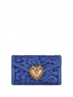 Кошелек с кружевом и логотипом Dolce & Gabbana. Цвет: синий
