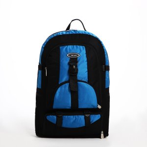 Рюкзак туристический на молнии, 5 наружных карманов, цвет черный/синий No brand