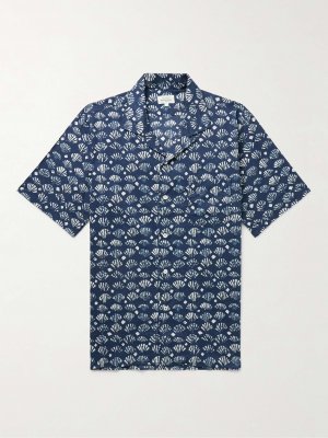 Рубашка с откидным воротником и принтом Palm Mc Pat из хлопка вуали, синий Hartford