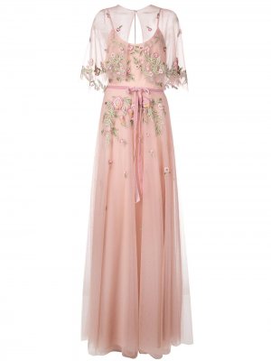 Длинное платье с цветочной вышивкой Marchesa Notte. Цвет: розовый