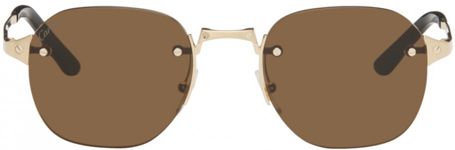 Золотистые круглые металлические солнцезащитные очки Santos De Cartier