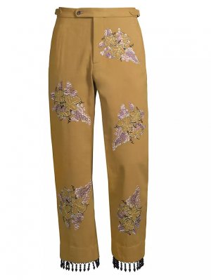 Осенние королевские брюки с бахромой и цветочной вышивкой , мультиколор Bode