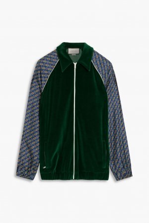 Спортивная куртка из атласа и хлопка с принтом GUCCI, изумрудный Gucci