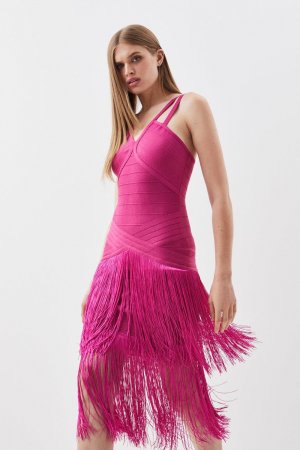 Форма фигуры Повязка с бахромой Трикотажное платье миди, розовый Karen Millen