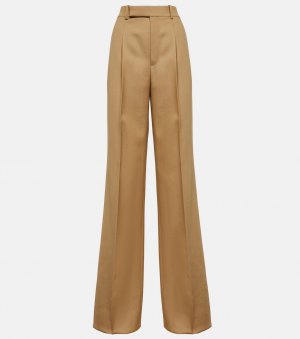 Широкие шерстяные брюки с высокой посадкой SAINT LAURENT, коричневый Laurent