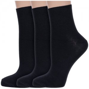 Комплект из 3 пар женских носков без резинки черные, размер 23 ХОХ. Цвет: черный